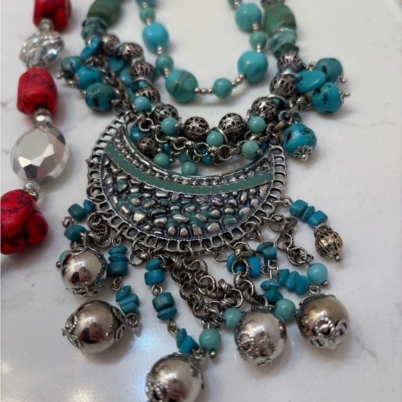 *BUNDLE OF 2* Turquoise and Red Beaded Necklace Set - Picture 4 of 6